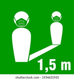 Social Distancing Keep Your Distance 1,5 m or 1,5 Meters and Wear a Face Mask Icon. Vector Image.