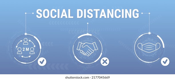 Social distancing. Keep your distance. Disinfect your hands. Wear a mask. Vector illustration. Virus outbreak precautions, preventive measures, safety instructions, pandemic quarantine, warnings.