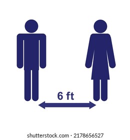 Social Distancing Keep Your Distance Or Maintain A Distance Of 6ft Or 6 Feet Icon. Vector Image.	
