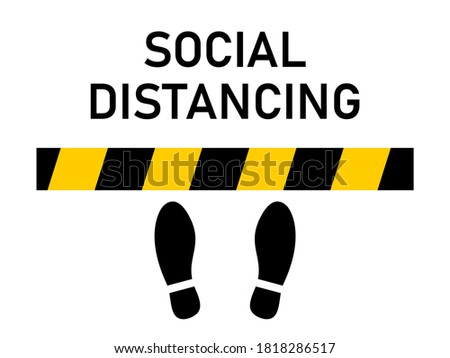 Social Distancing Keep Your Distance Floor Marking Security Tape and Shoeprints Icon. Vector Image.