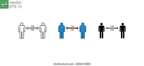 Social distancing. Keep your one meter distance between people. Coronavirus prevention infographic sign. Keep the 1 meter distance icon. Vector illustration. Design on white background. EPS 10.