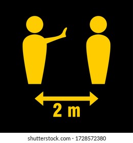 Distancia social Mantenga su distancia de seguridad 2 m o 2 m de icono. Imagen vectorial.