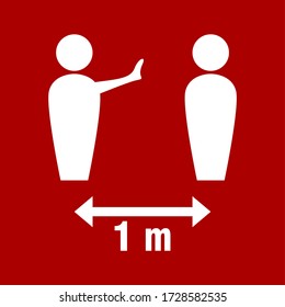 Social Distancing Keep Your Safety Distance 1 m or 1 Metre Icon. Vector Image.