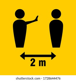 Distancia social Mantenga su distancia de seguridad 2 m o 2 m de icono. Imagen vectorial.
