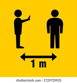 Social Distancing Keep Your Safety Distance 1 m or 1 Metre Icon. Vector Image.