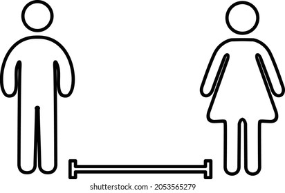 Social distancing or keeping a distance, to prevent the spread of covid-19. Illustration vector line icon