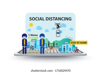 Social distancing, keeping space between yourself and other people outside of your home, and stay at home protect virus. illustration vector. 