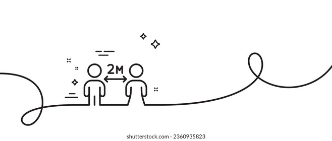 Icono de línea de distanciamiento social. Una línea continua con curl. 2 metros de distancia entre el signo. Símbolo de la pandemia del coronavirus. Cinta de esquema único de distanciamiento social. Patrón de curva de bucle. Vector