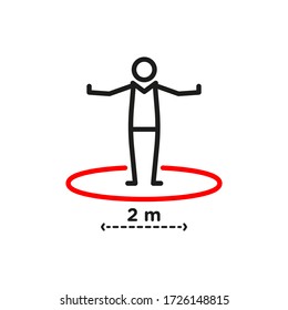 Social distancing line icon. Keep the 1-2 meter distance. Coronavirus epidemic protective. Vector illustration. Included icons as self quarantine, stay home, protection, avoid crowded, space, area.