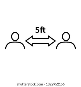 Social distancing line icon. People divided by 5 feet distance line. Vector Illustration