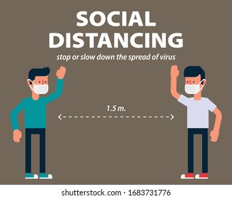 Social distancing, long distance greeting protecting from COVID-19, Coronavirus vector illustration infographic flat design