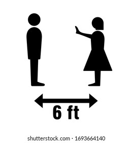 Social Distancing Male and Female Figures 6 Feet Icon. Vector Image.