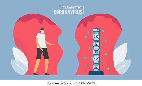 Social distancing. Man stays away from new virus . Precaution for new coronavirus outbreak. Vector illustration designs in flat style.