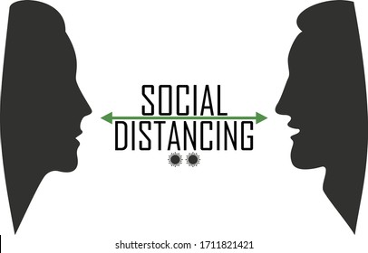 Social distancing. Man and woman silhouettes communicate without masks with coronavirus bacteria. Virus infection process covid-19. Health care concept.
