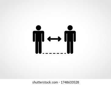 Social Distancing Measure Preventing Epidemic. Design Of Two People Standing Apart With Arrow In Between. Vector Icon Used For Awareness  Against Virus Spread.