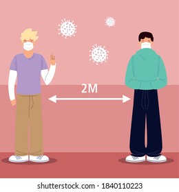 social distancing, men keep distance preventing infection, during coronavirus covid 19 vector illustration