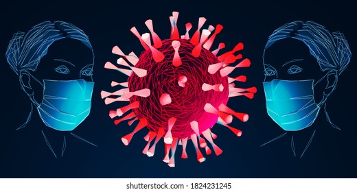 Social distancing and minimize physical contact. Space between people to avoid spreading COVID-19 Virus.  Low poly wireframe style. Vector