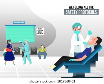 Social Distancing In New Normal Hospital Or Dental Care Concept Based Poster Design For We Follow All The Safety Protocols.