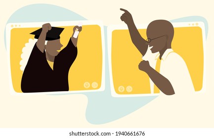 Social distancing, online education celebrating via video call with family.