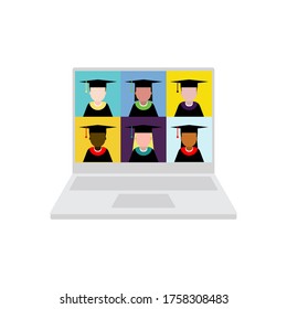 social distancing, online education, self isolated student attending a Graduation 2020 ceremony via video call