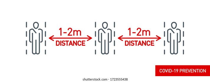 Social distancing outline icon, keep distance in public society people to protect from COVID19 coronavirus outbreak spreading concept banner, Infographic design distance away line icon in the meeting