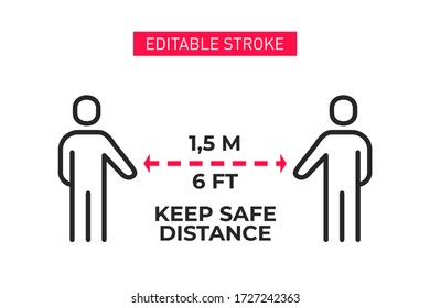 Social distancing outline icon, keep safe Social distance in public to protect from coronavirus outbreak spreading concept banner. Infographic design distance away line icon in the meeting
