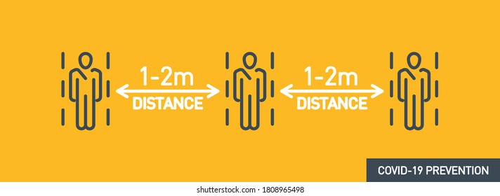 Social distancing outline icon, keep distance in public society people to protect from COVID19 coronavirus outbreak spreading concept banner, Infographic design distance away line icon in the meeting