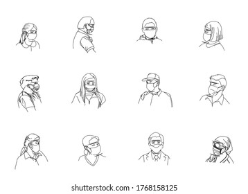 Social distancing of people around the world live a new normal life and Wearing a protective face shield to prevent an infection from the coronary epidemic Covid-19 ,vector design illustration 
