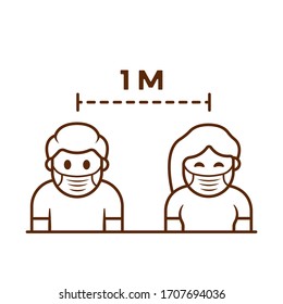 Social Distancing People Boy and Girl Line Art Vector Illustration. Medical Healthcare Stay Safe from Coronavirus Concept. Flat Cartoon Style Suitable for Sticker, Wallpaper, Icon, etc.