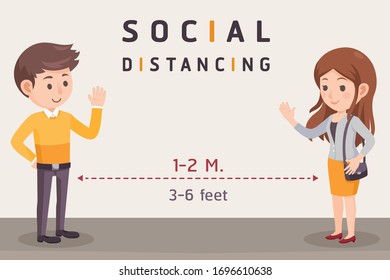 Social distancing. People keep distance to safe from infection and disease. Covid-19 corona virus outbreak spreading. Healthcare concept. Vector illustration.