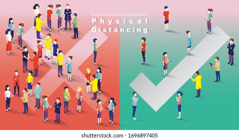 Social distancing, people keep distance and avoid physical contact, handshake or hand touch to protect from COVID-19 coronavirus spreading concept, people are using the Indian greeting of namaste