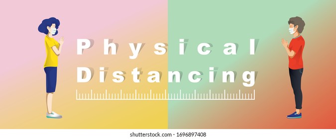 Social distancing, people keep distance and avoid physical contact, handshake or hand touch to protect from COVID-19 coronavirus spreading concept, people are using the Indian greeting of namaste