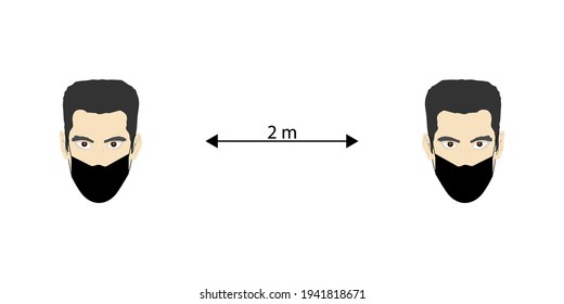 Social distancing, people keep their distance from the risk of infection and disease, wear a protective medical mask. Vector illustration.