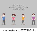 Social Distancing, People keeping distance for infection risk and disease, wearing a surgical protective Medical mask for prevent virus Covid-19. Health care concept.