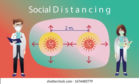 Social Distancing, People keeping distance for infection risk and disease, doctors wearing a surgical protective Medical mask for prevent virus Covid-19 or Corona virus novel. Health care concept.