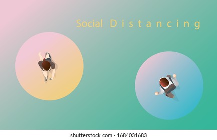 Social Distancing, People keeping distance for infection risk and disease, top view male and female wearing a surgical protective Medical mask for prevent virus Covid-19 Corona virus novel Health care