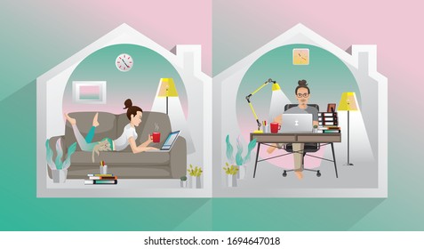 Social Distancing, People keeping distance for infection risk and disease, Stay at Home  prevent virus Covid-19 or Corona virus novel, Health care concept. Vector Illustration, 