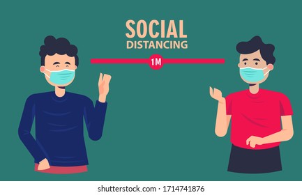 Social Distancing, People keeping distance for infection risk and disease, wearing a surgical protective Medical mask for prevent virus Covid-19. Health care concept.