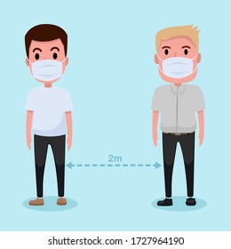 Social Distancing, People keeping distance for infection risk and disease ,wearing a surgical protective Medical mask for prevent virus Covid-19, Coronavirus disease, Health care concept.