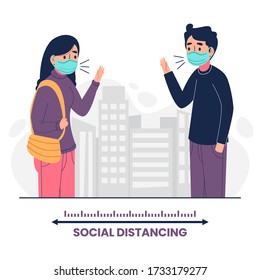 social distancing, people keeping distance for infection risk and disease vector illustration