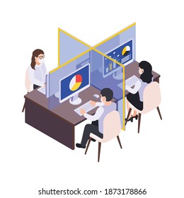 Social distancing for people in public areas isometric vector illustration