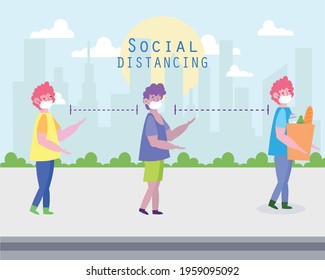 social distancing people queue to shop