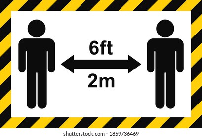 Social distancing with people vector sign. Keep the 2 meter or 6 feet distance. Coronovirus epidemic protective. Avoid crowds. Vector pictogram isolated.