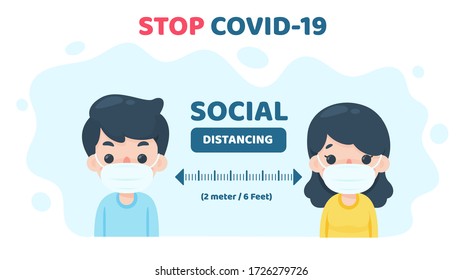 Social Distancing. People wearing medical masks go out in public and away from each other to reduce the risk of coronavirus infection.