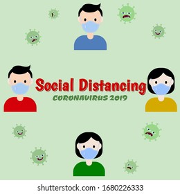 Social Distancing, People wearing a surgical protective Medical mask for prevent virus Covid-19.Corona virus. Health care concept.