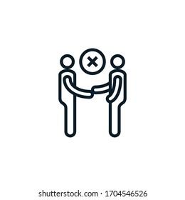 Social distancing, physical distancing, avoid shake hands outline icon. Editable stroke. Keep distance in public society people to protect from coronavirus, covid-19 spreading concept.