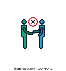 Social distancing, physical distancing, avoid shake hands filled outline icon. Editable stroke. Keep distance in public society people to protect from coronavirus, covid-19 spreading concept.