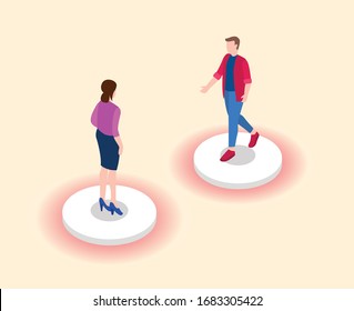 Social Distancing Or Physical Distance Concept With Two People Keep Distance From Each Other