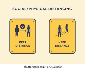 Social Distancing Or Physical Distance People With Modern Yellow Black Sign Symbol Icon