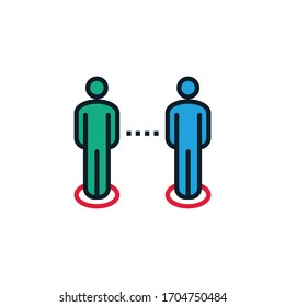 Social distancing, physical distancing filled outline icon. Vector illustration. Editable stroke. Keep distance in public society people to protect from coronavirus, covid-19 spreading concept.